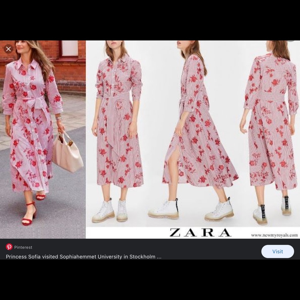 Zara Striped Embroided Dress Red  Midi XSmall - Picture 15 of 15